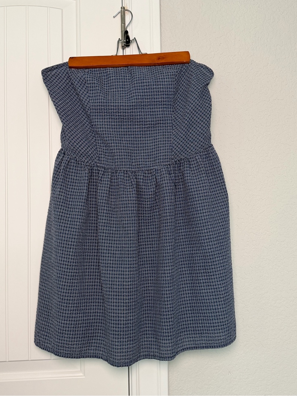 No Boundaries Blue Check Strapless Girls Dress